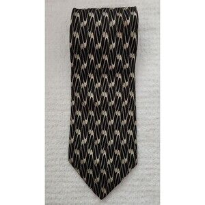 Valentino Cravatte Men’s Tie 100% Silk Black Cream Geometric Hand Made Italy